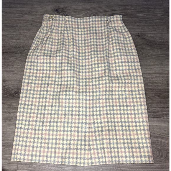Vintage 1980s Pendleton Wool Skirt Petite Size 10 Pastel Plaid Pencil USA - Picture 2 of 6